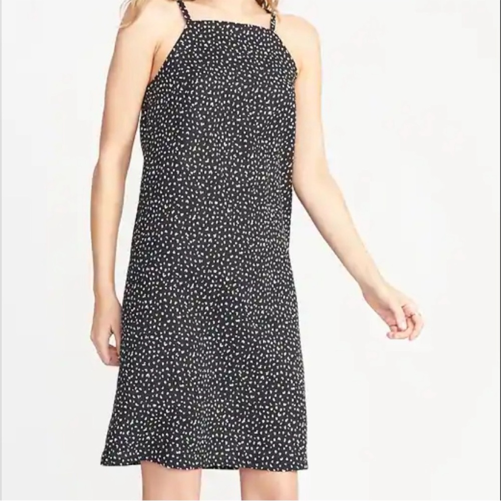 Old Navy Black & White High Square Neck Linen Blend Dress New with Tags